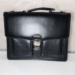 Classic Briefcase Laptop Computer Bag Documents Faux Leather Black 15x11x5